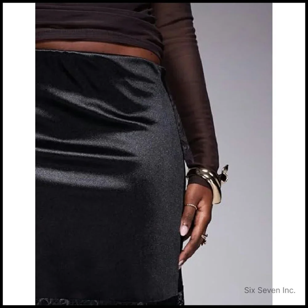 Satin Lace Trim Slip Skirt Y2K Fairy Mini A-Line Low Waist Chic